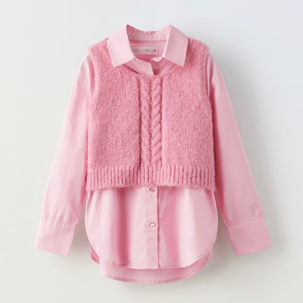 NWT ZARA button down shirt sweater vest combo set
